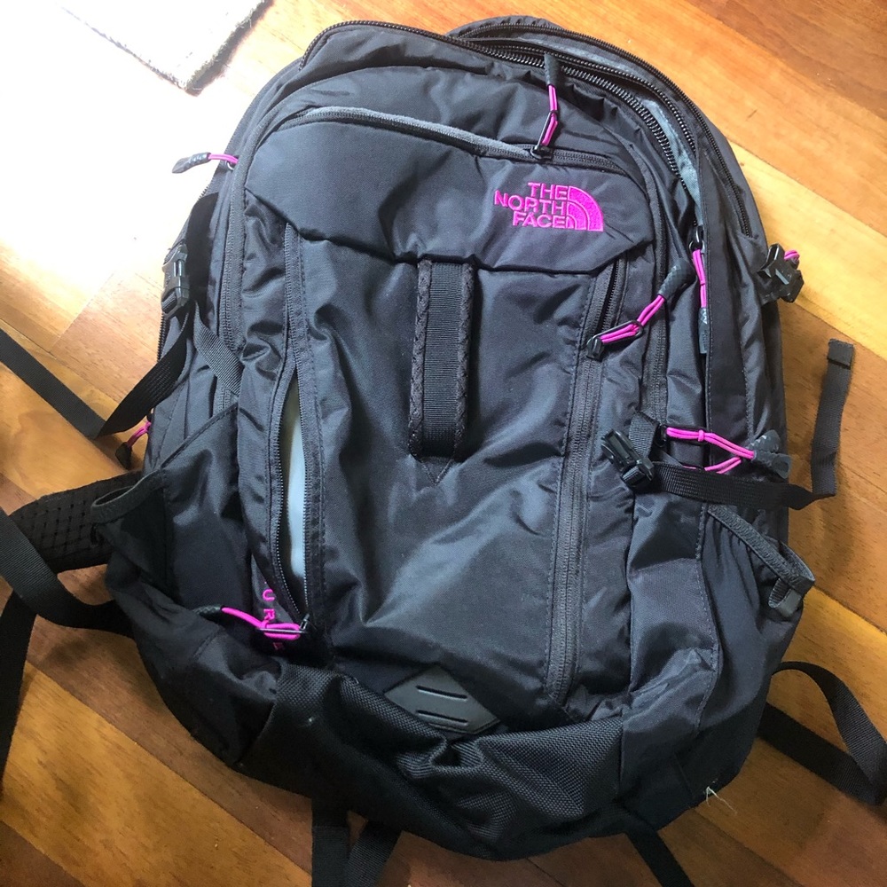 Black and pink Northface bookbag. Gently used
